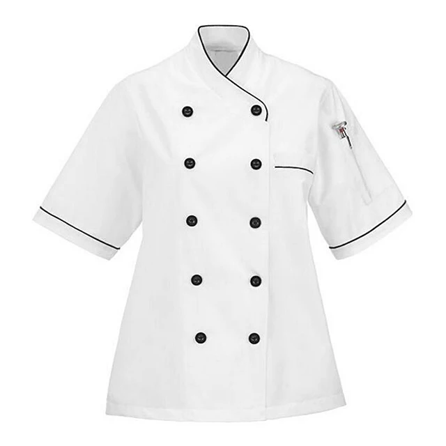 
Fashion French shoulder kitchen restaurant hotel cook jacket short sleeve coat white summer chef jacket 
