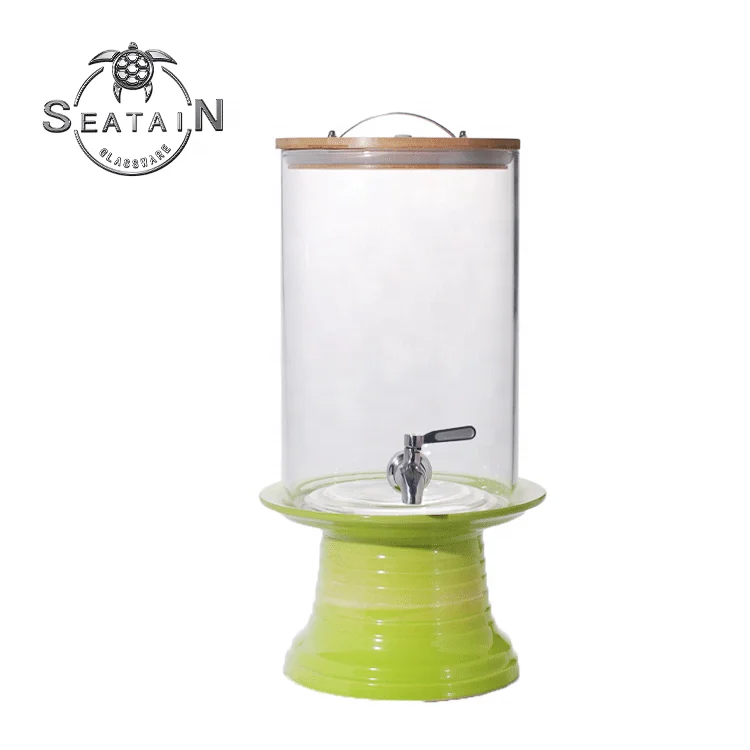 2 галлона, высокое боросиликатное Большое стекло, диспенсер для питьевых напитков с деревянным основанием и краном
