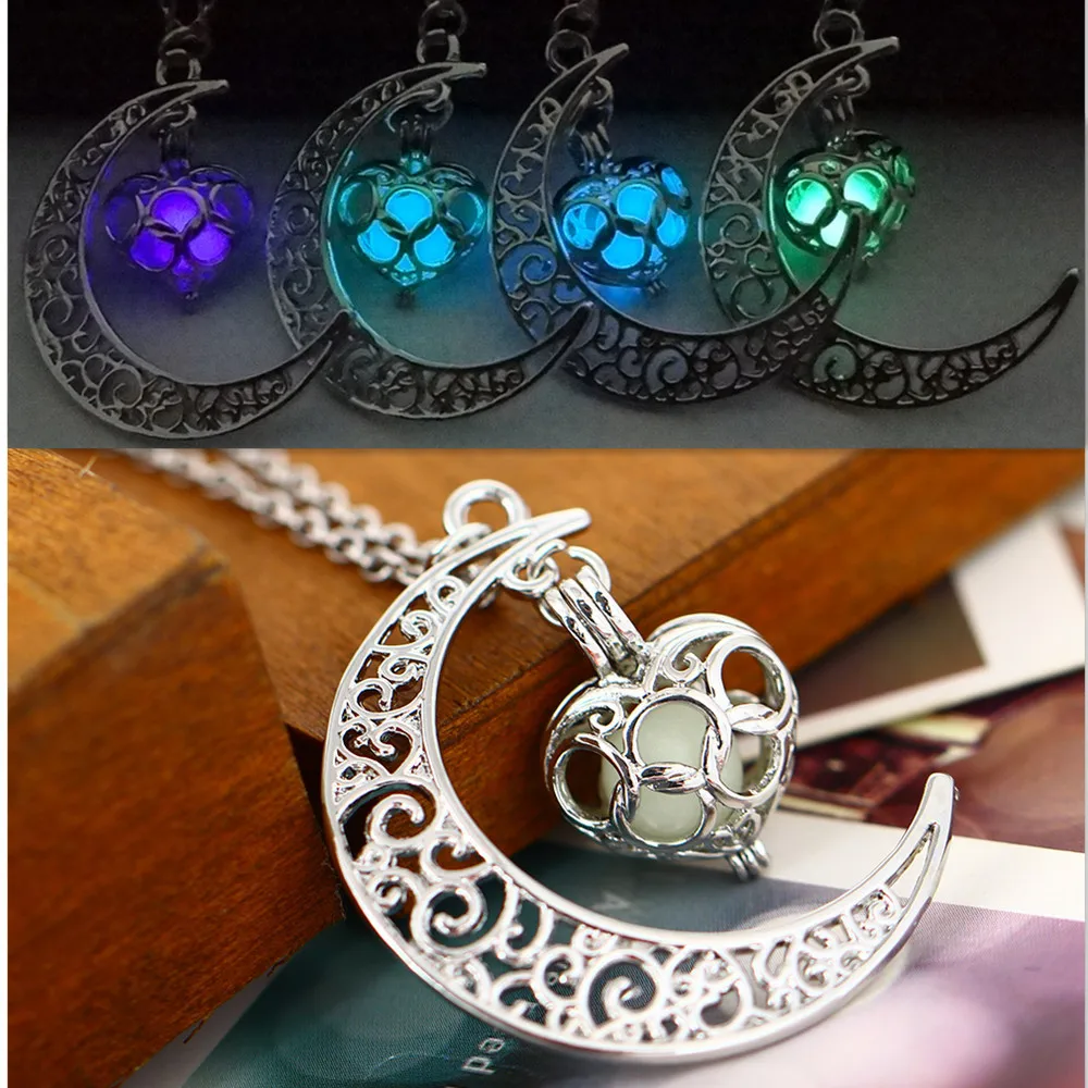 Magic Moon Heart Glow In The Dark Necklace