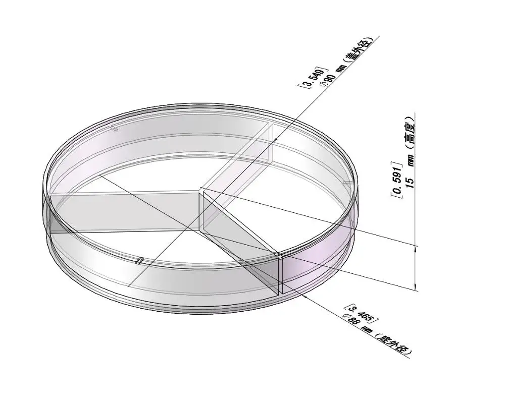 
Plastic petri dish 90x15mm with 3 sections 