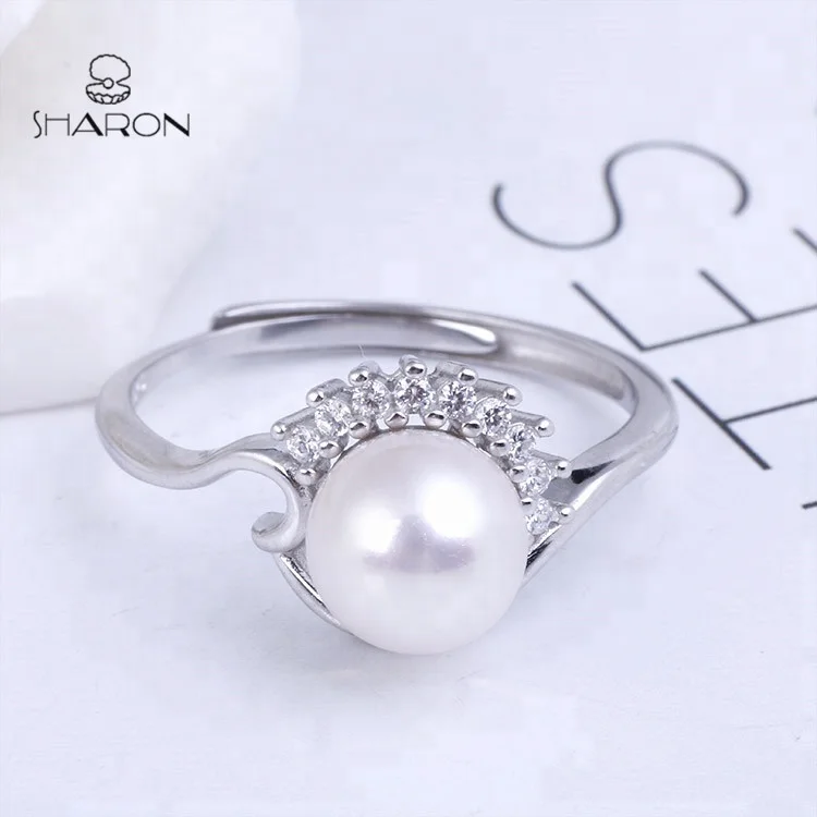 Wholesale Fashion Jewelry Sterling Silver Flower Shaped Natural Freshwater Pearl Ring