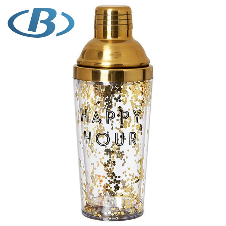 Gold plating 450ML Double Walled Cocktail Shakers With gold decoration