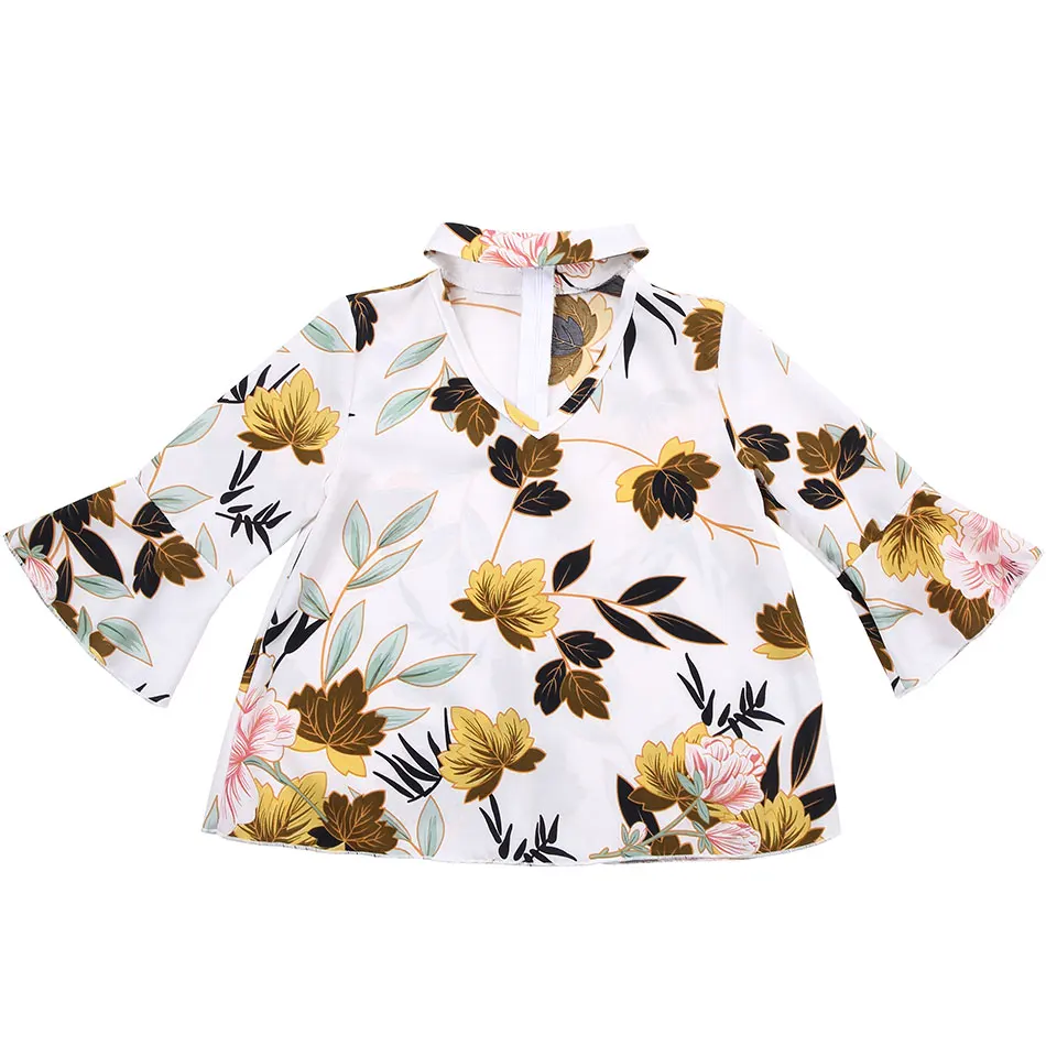 
Toddler Newborn Baby Girls V-neck Flower Printed Baby Girls Top 