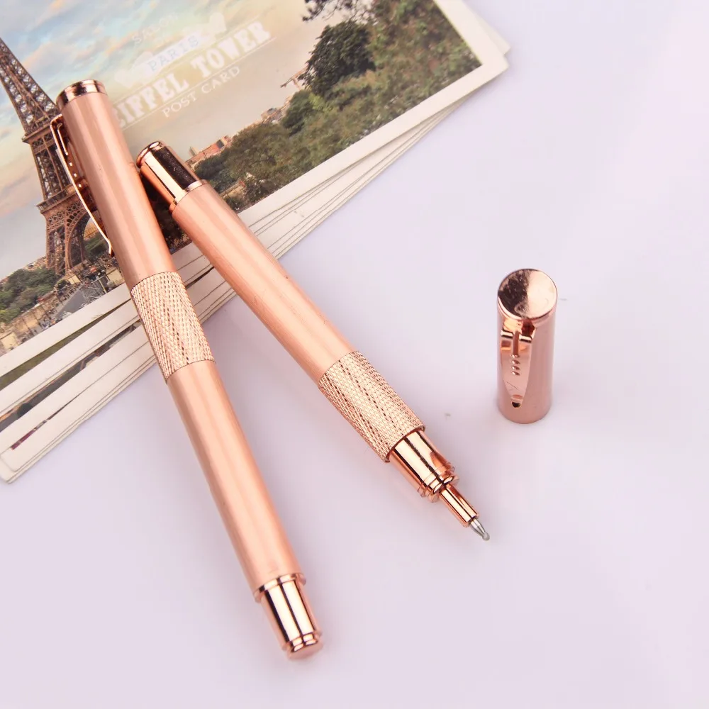 Customized logo metal pen promotional gold rose metal roller pen for wedding gift