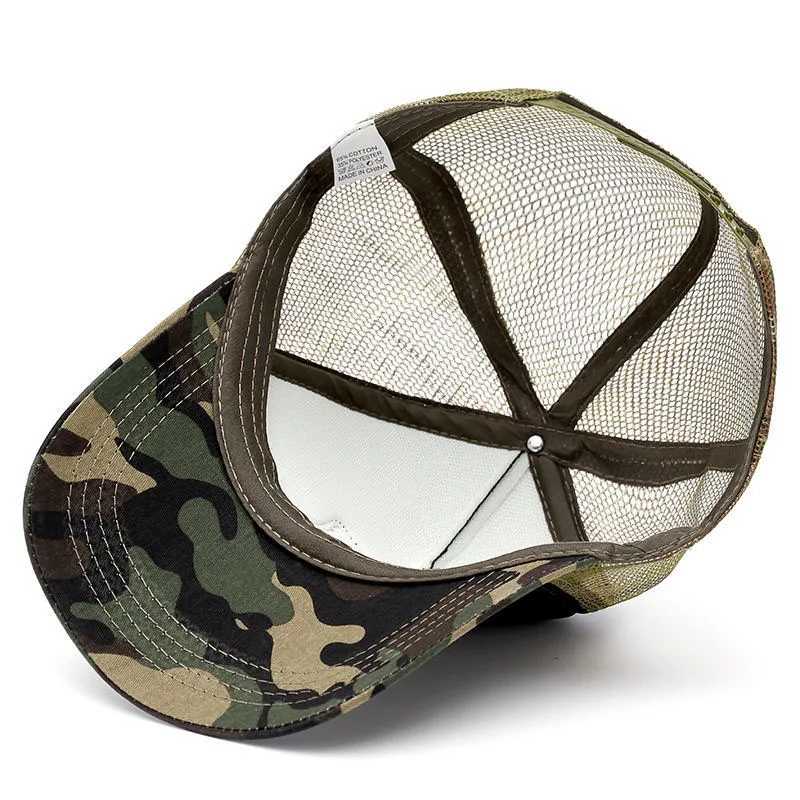 Siren Custom Metal Cap Badge Camo Trucker Cap Hat with Double Breasted Buckle