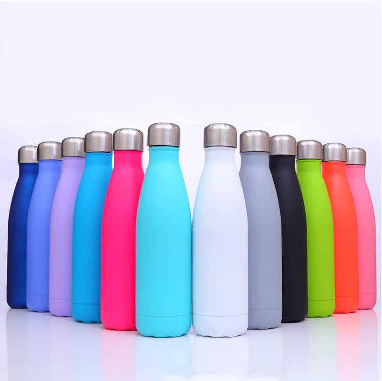 500ml rubber blue cola bottle stainless steel vacuum insulate rubber aqua bottle water bottle with custom logo