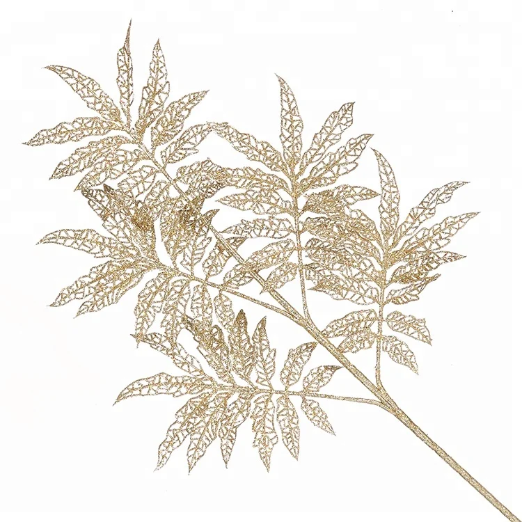 52cm high Plastic christmas glitter shining leaf  for christmas event decoration