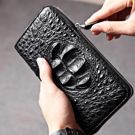 Crocodile leather long wallet for men, luxury leather wallet