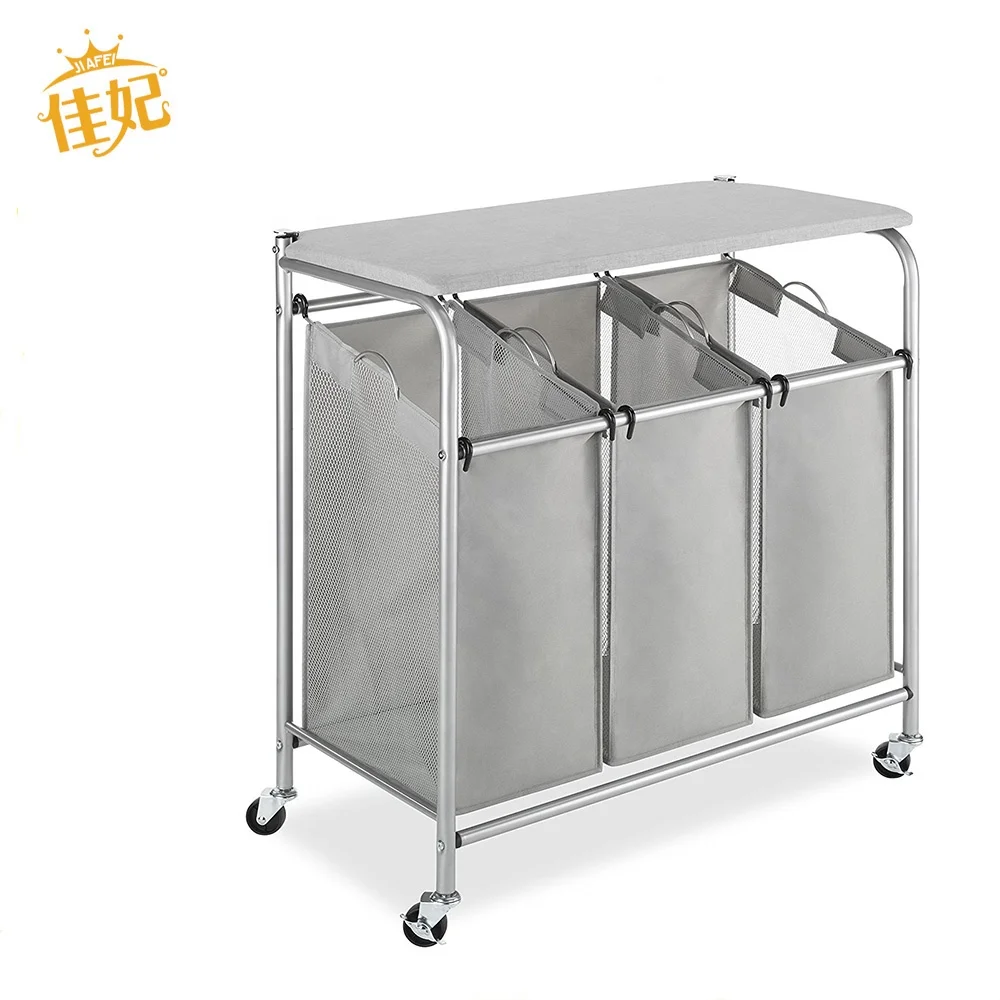 2019 best selling 600D oxford fabric home folding Service Hotel wheeled laundry cart with ironing board