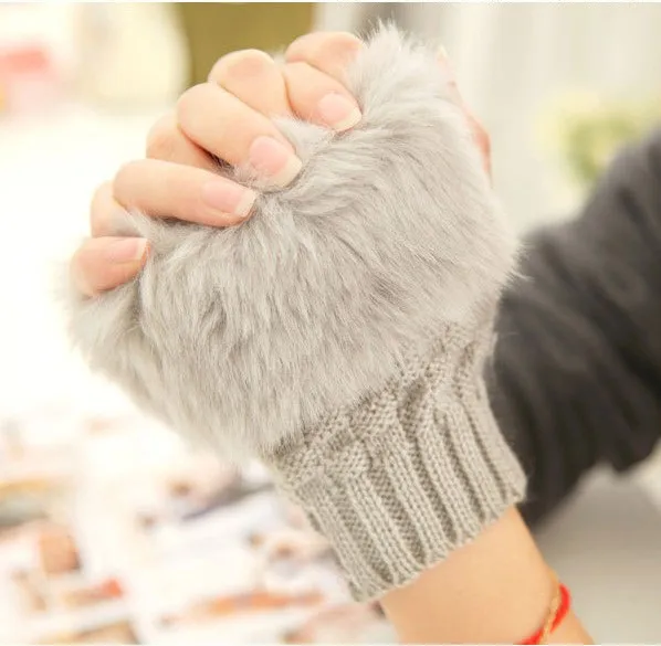 Winter Warm Faux Rabbit Fur Mittens Fashion Fingerless Glove Soft Winter Gloves Women Hand Gloves