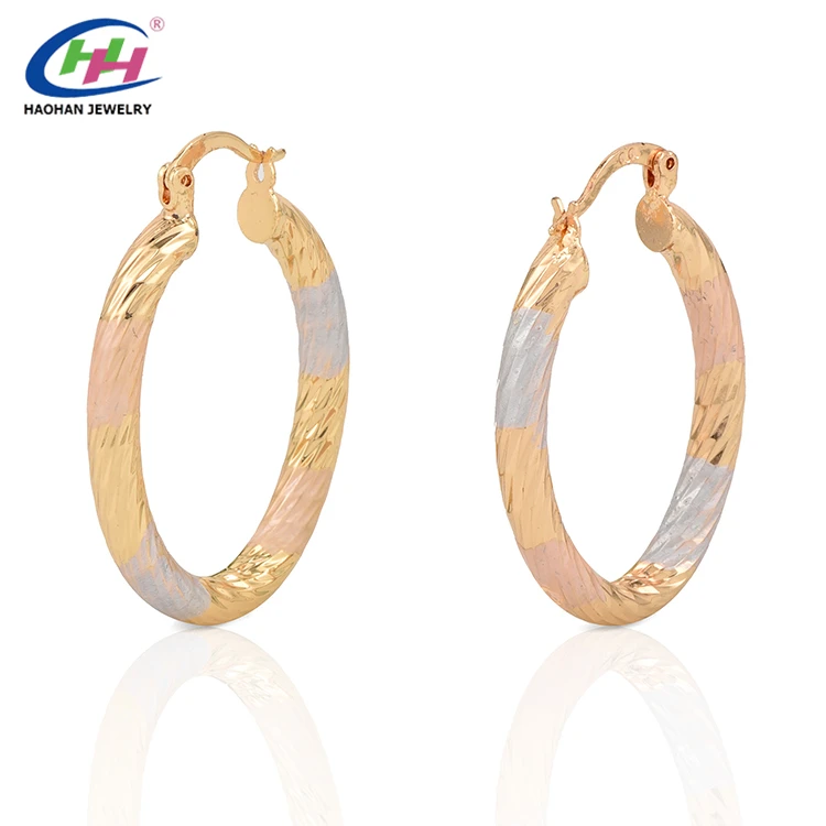 
2019 Factory Price Three Tone Plated Copper Alloy jewelry Hoop Earrings for women 