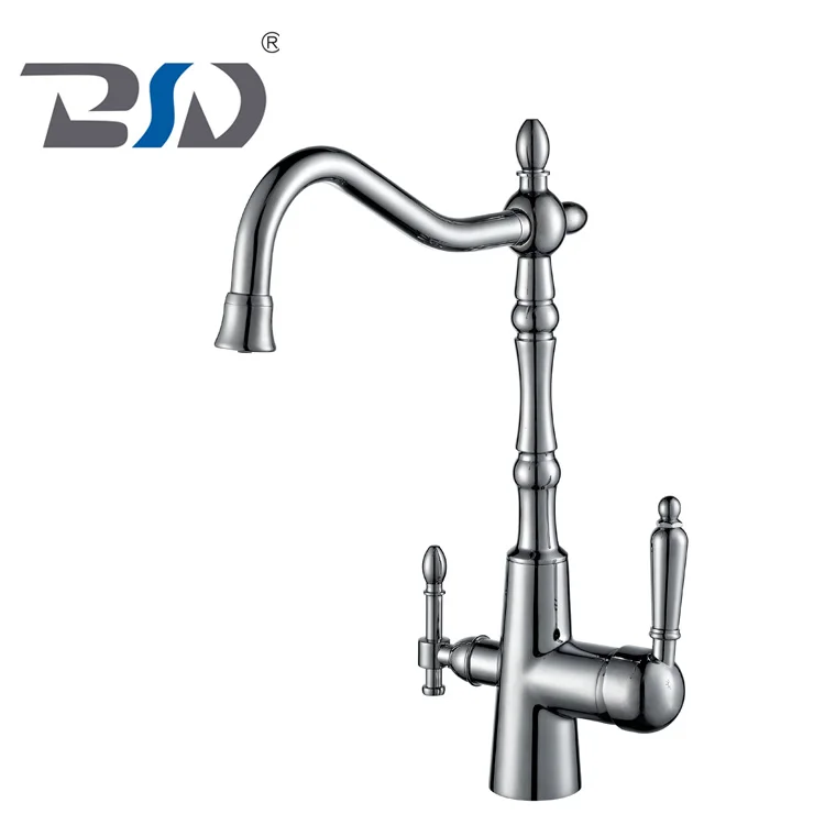 Basin Sink Mixer Tap 3 Way Double Handle Kitchen Pure Water Spout Filter Faucet
