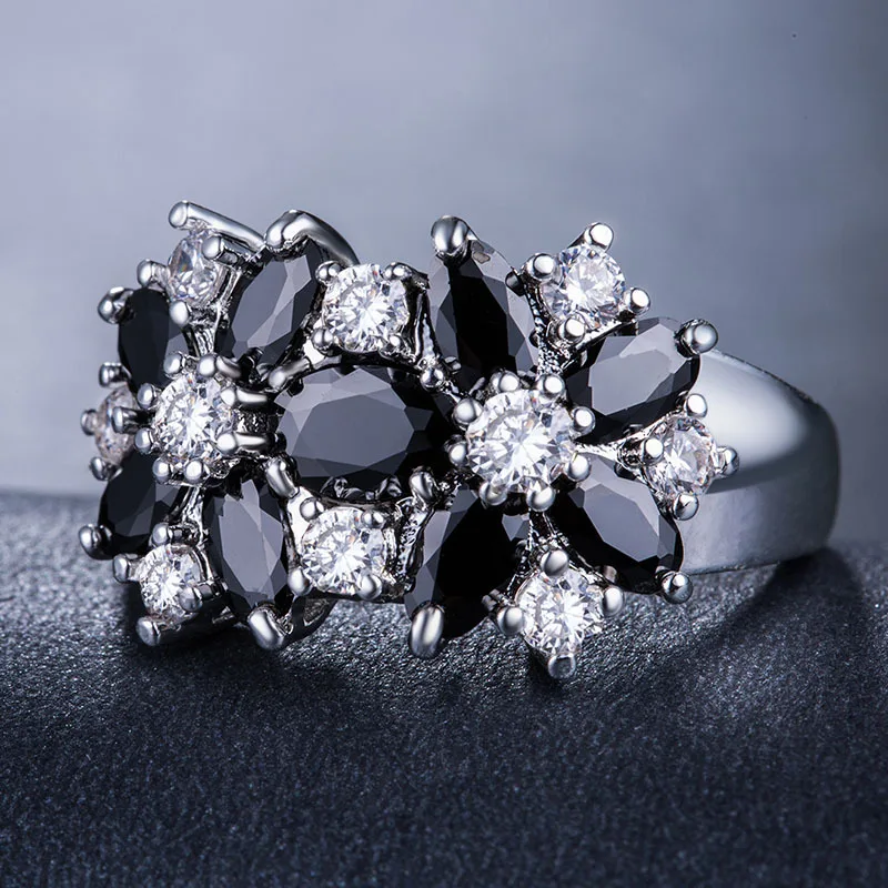 Wholesale Luxurious 8 Colorfs Zircon Flower Rings For Women 925 Silver Plated Crystal Wedding Jewelry HS-CS-B1113