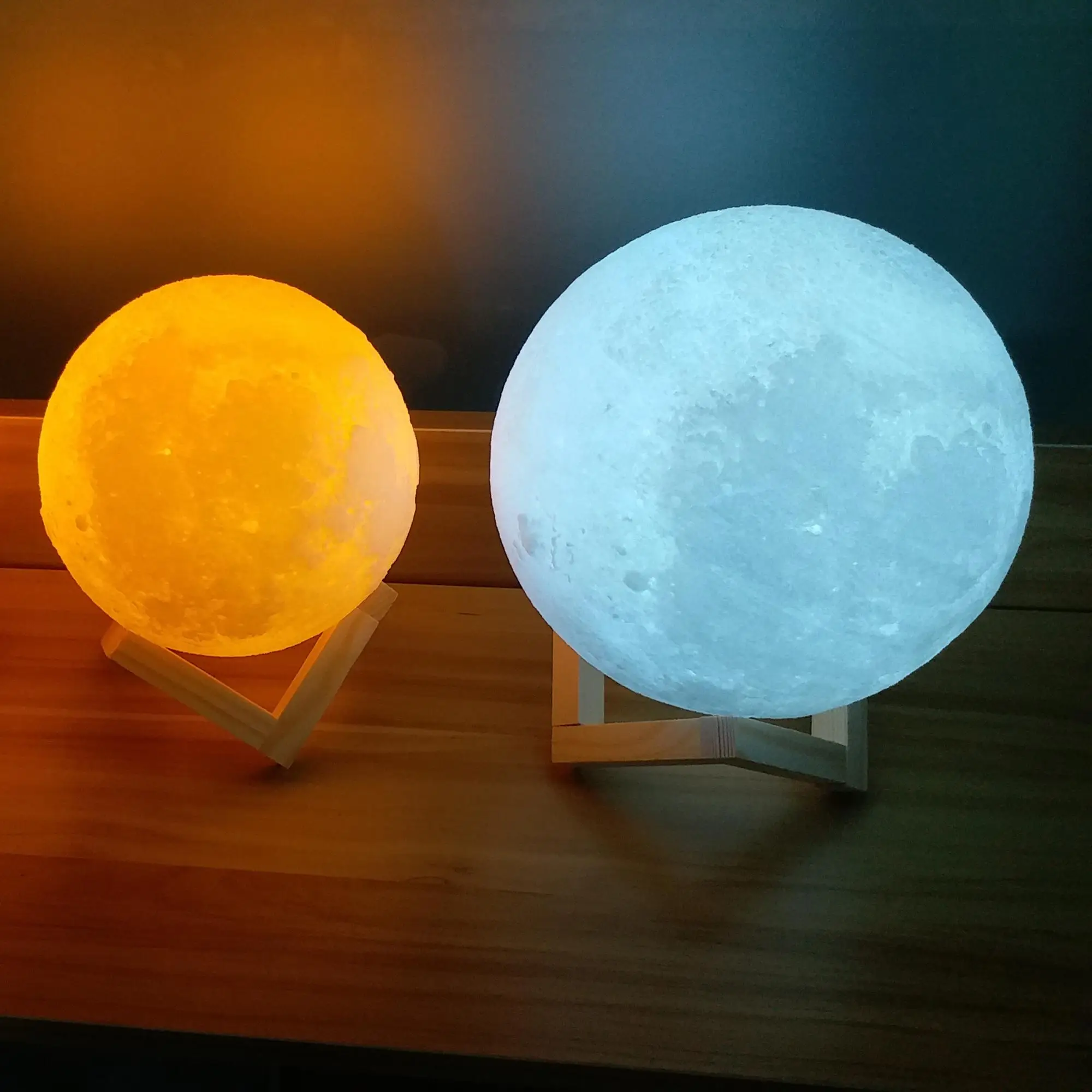 RGB Lunar Lamp, 3D Printing 16 Colors LED Moon Light with Wood Stand and Time Setting (7 inch) & Remote & Touch Control