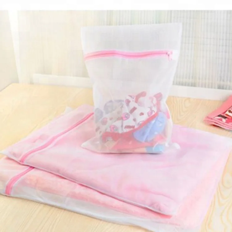 
3 Pics Clothing Packaging Mesh Laundry Wash Bag With Zipper 
