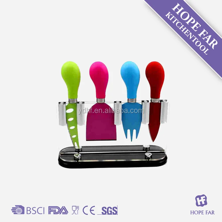 5pcs lovely mini cheese knife set,funny cheese tools,5pcs cheese knife with rubber coating color handle