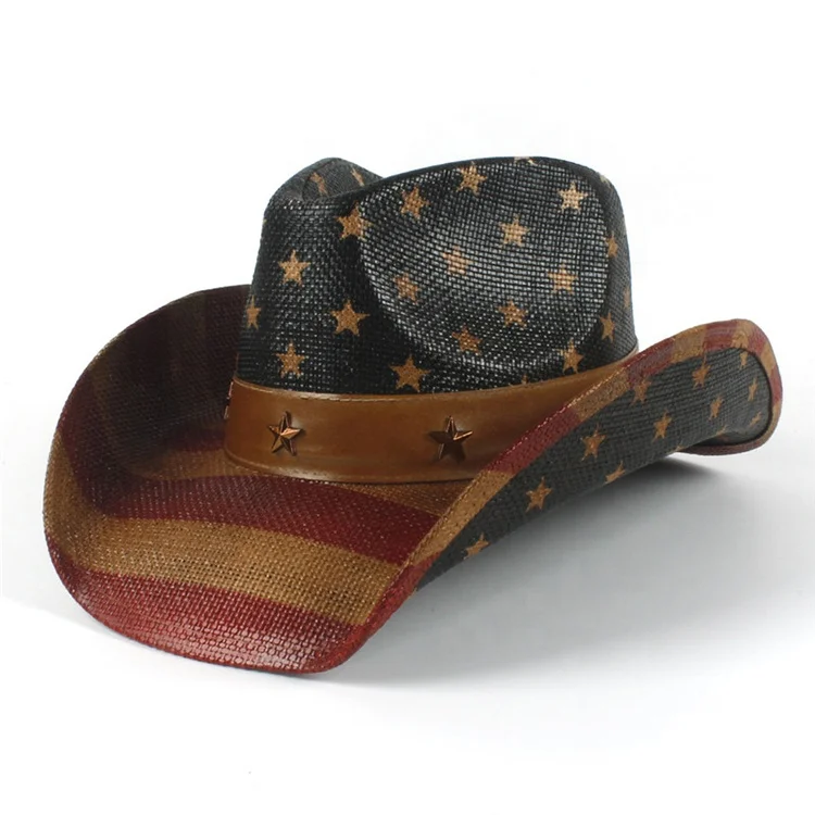 Высококачественная Мужская бумажная соломенная ковбойская шляпа с рисунком американского флага США соломенная шляпа с регулируемыми полями соломенная ковбойская шляпа с флагом США (62059992099)