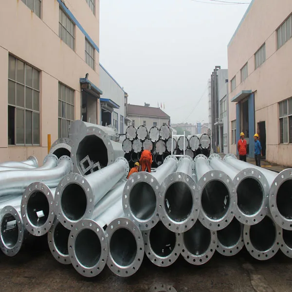 25M mid hinged galvanized steel street lighting tubular pole with electric accessories