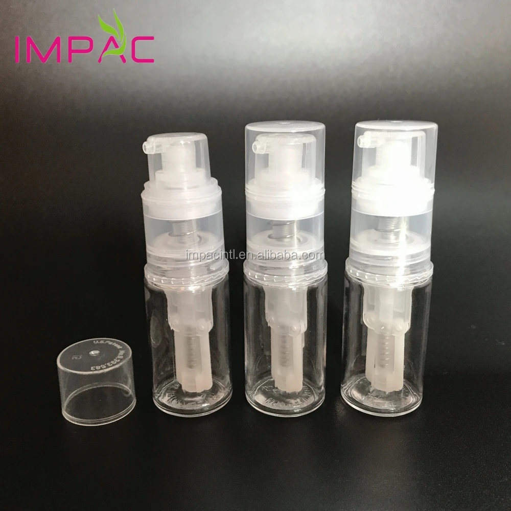 Small cute PET plastic clear 14ml glitter powder pump bottle with sprayer