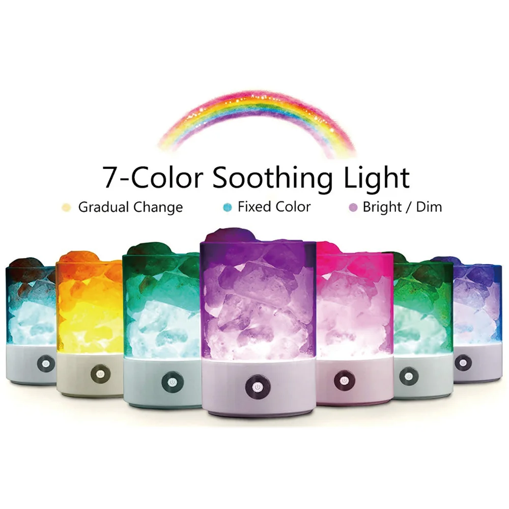 Dimmable USB Hymalain Sea Salt Crystal LED Desk Nightlight with Touch Dimmer Control Adjustable 7 Color Changing Night Light