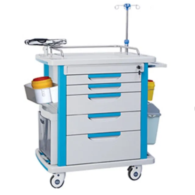 Hospital Mobile Emergency Resuscitation Trolley Price With CPR Board