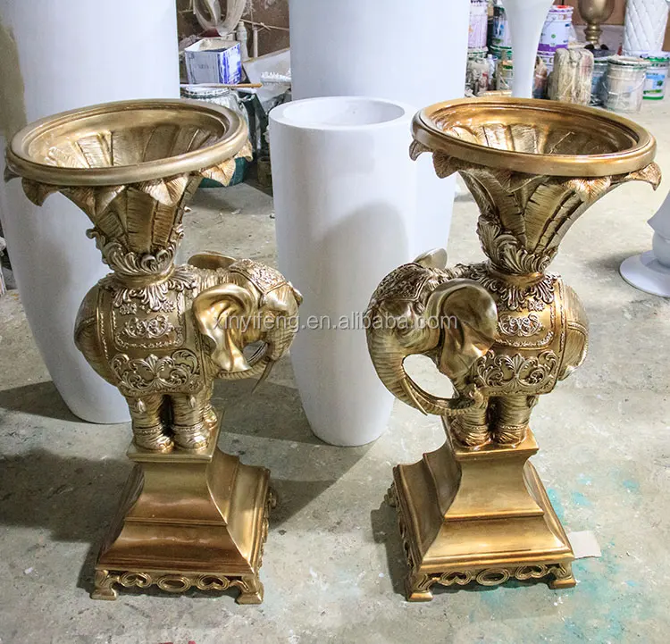 FRP European Resin Colorful Floor Flower Large Vase Elephant Sculpture