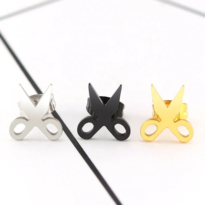 
Wholesale new design Jewelry Stainless Steel gold silver black Scissors Stud Earrings 