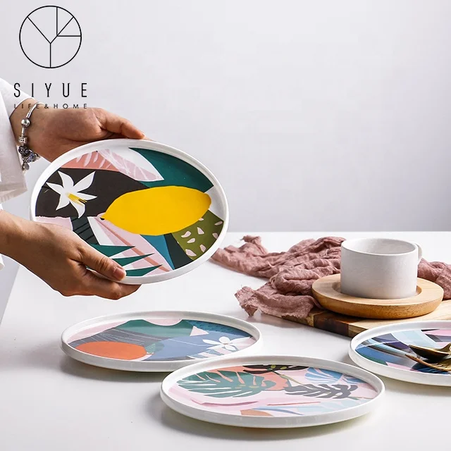 Unique Royal Printed Colorful Decorative Fine Ceramic Airline Plate For Dinner 2077