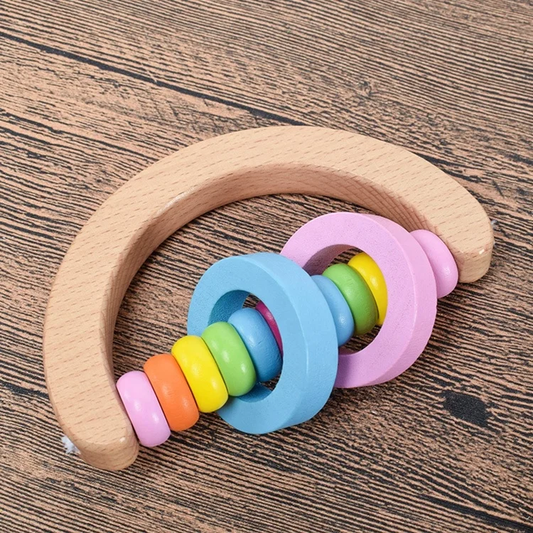 Toddlers Rattles Handle Safety Intelligent Educational Musical Baby Wooden Hand Bell Toy