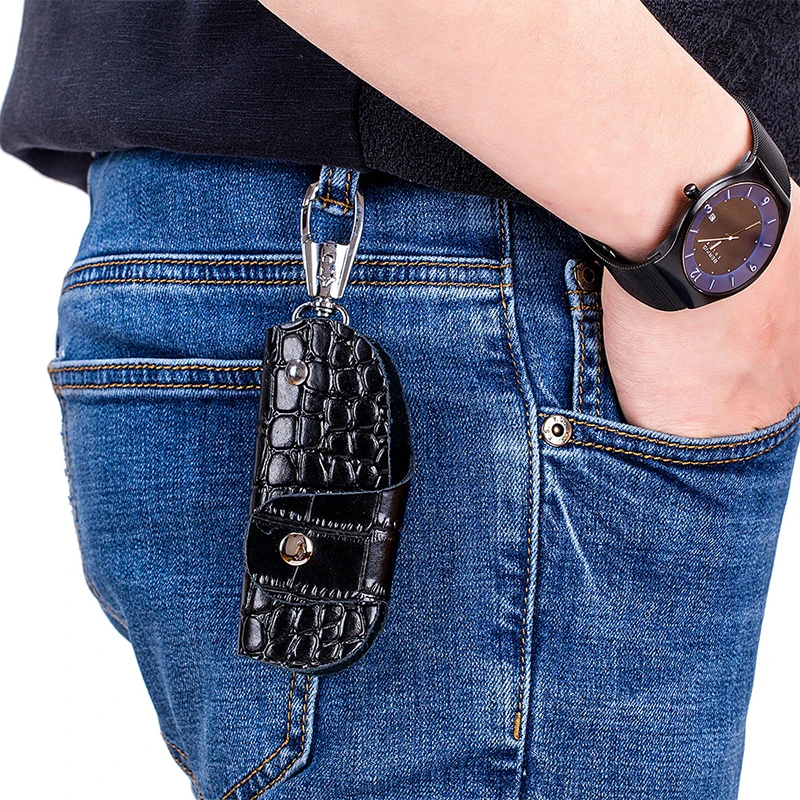 Car key case lady leather crocodile skin small keys holder