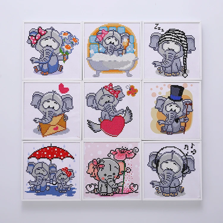 Лидер продаж, мини белая рамка, 5d алмазная живопись, 20*20 см, «сделай сам», круглая алмазная живопись, слон с рамкой