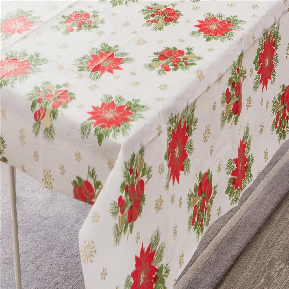 Custom printed PE coloring Christmas vinyl tablecloths with flannel back