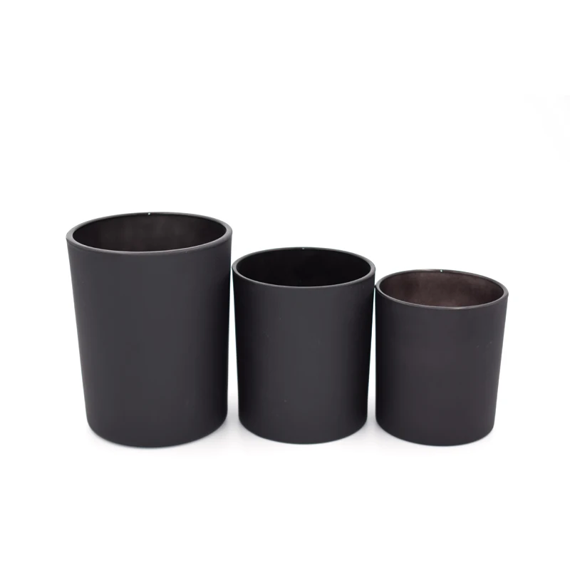 Wholesale matte black glass jars with black wooden lid for making candle