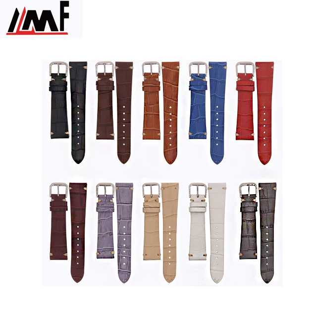 Multi Color Mat Calf Leather Embossed Alligator Grain handcrafted hand stitch Watch Bands ODM Watch Straps
