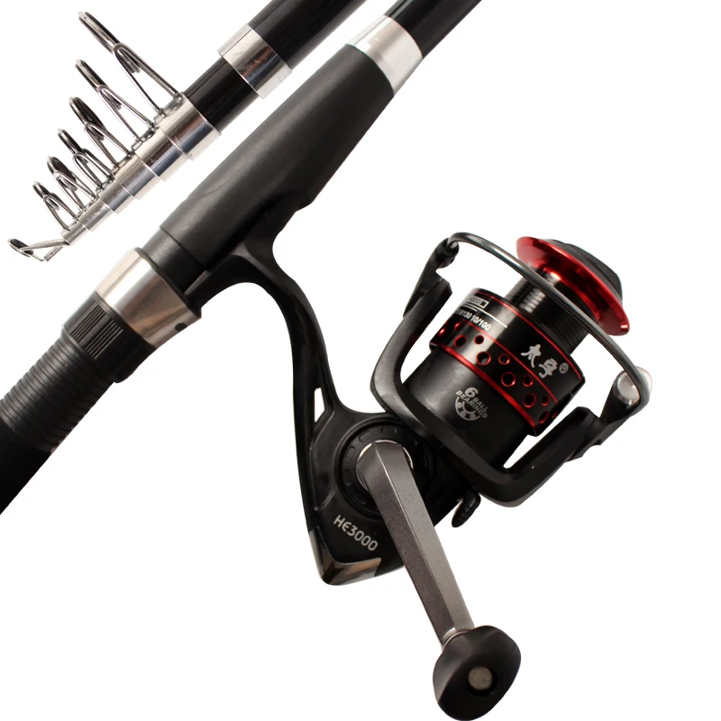 2.1m fiberglass telescopic fishing rod pocket sea fishing rod and reel combo
