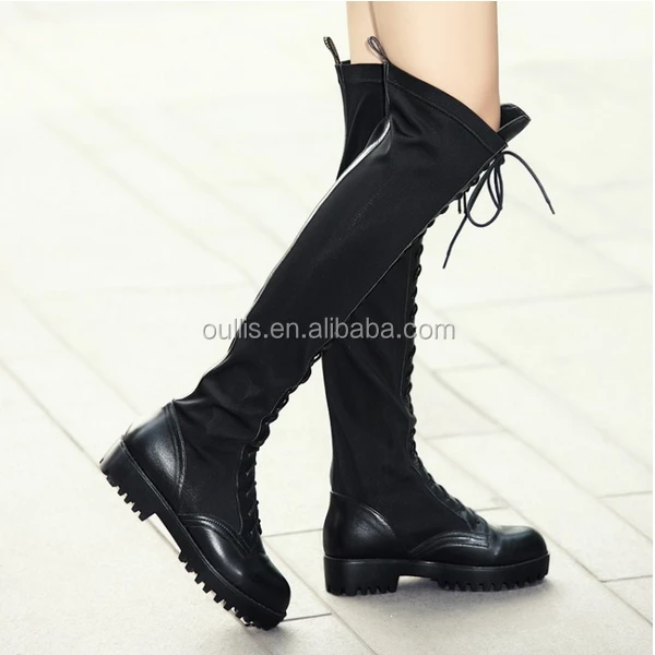 2015 Top quality military style sexy genuine leather women gladiator lace-up long tight over the knee boots CP6705