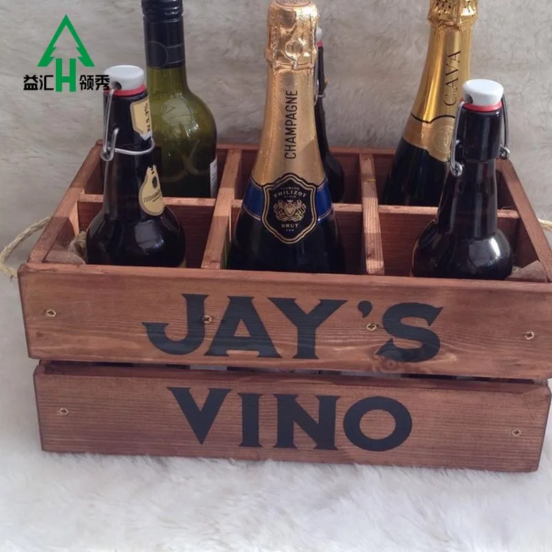 Hot craft wooden beer bottle crate carrier holder with rope