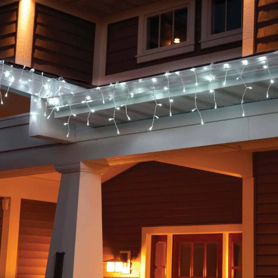 GV LED White Icicle Lights 100 Leds 9.5ft White Cable Curtain Decoration Christmas Lights with Long Drops