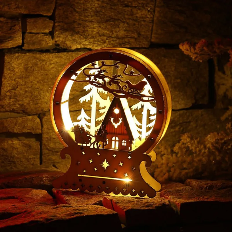 2021 New Products LED light deer cart creative Christmas Gift luminous wooden house Model