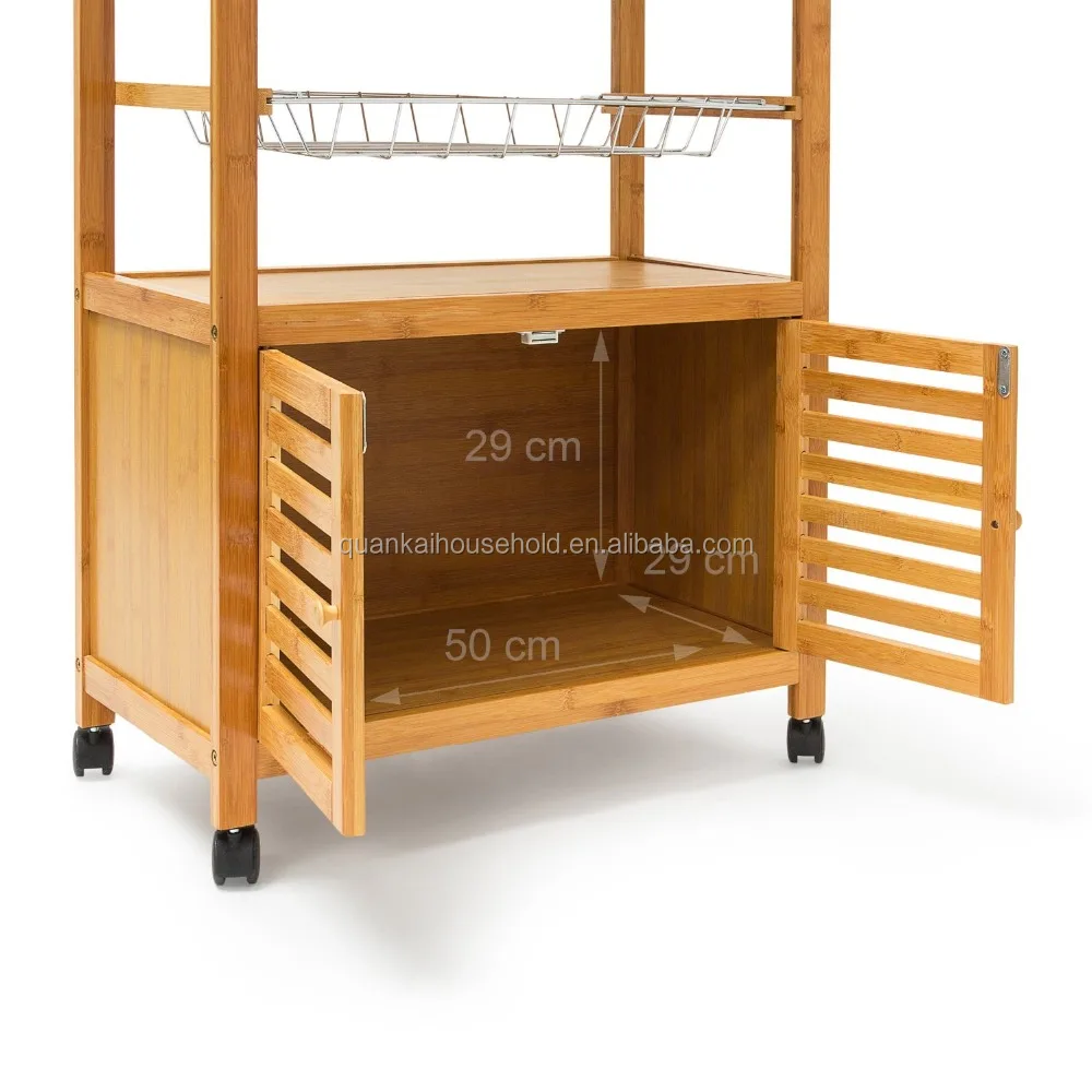 Kitchen Island Trolley with Drawer Bamboo Wheeled Kitchen Cart