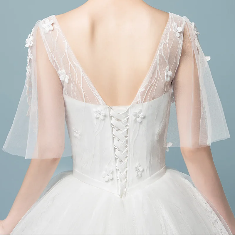 
HQ171 African Women Frocks and Dresses Sexy V-neck Bridal Gown Lace Vestido De Novia flora fairy wedding gown dress 