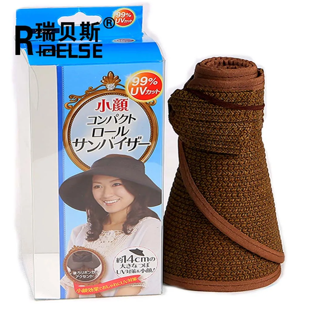 summer beach sun visor folding rollable empty top lady women hat paper straw hat custom logo