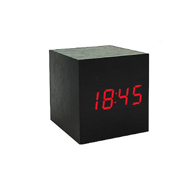 Desktop Different Colored Fonts Digital Thermometer Temperature Time and Date Roller Play Wooden Alarm Clock