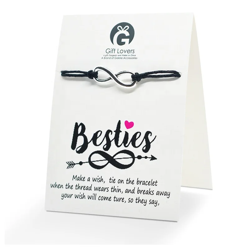 
GWH002 silver infinity shape charm black paracode personalised custom wish string bracelet 