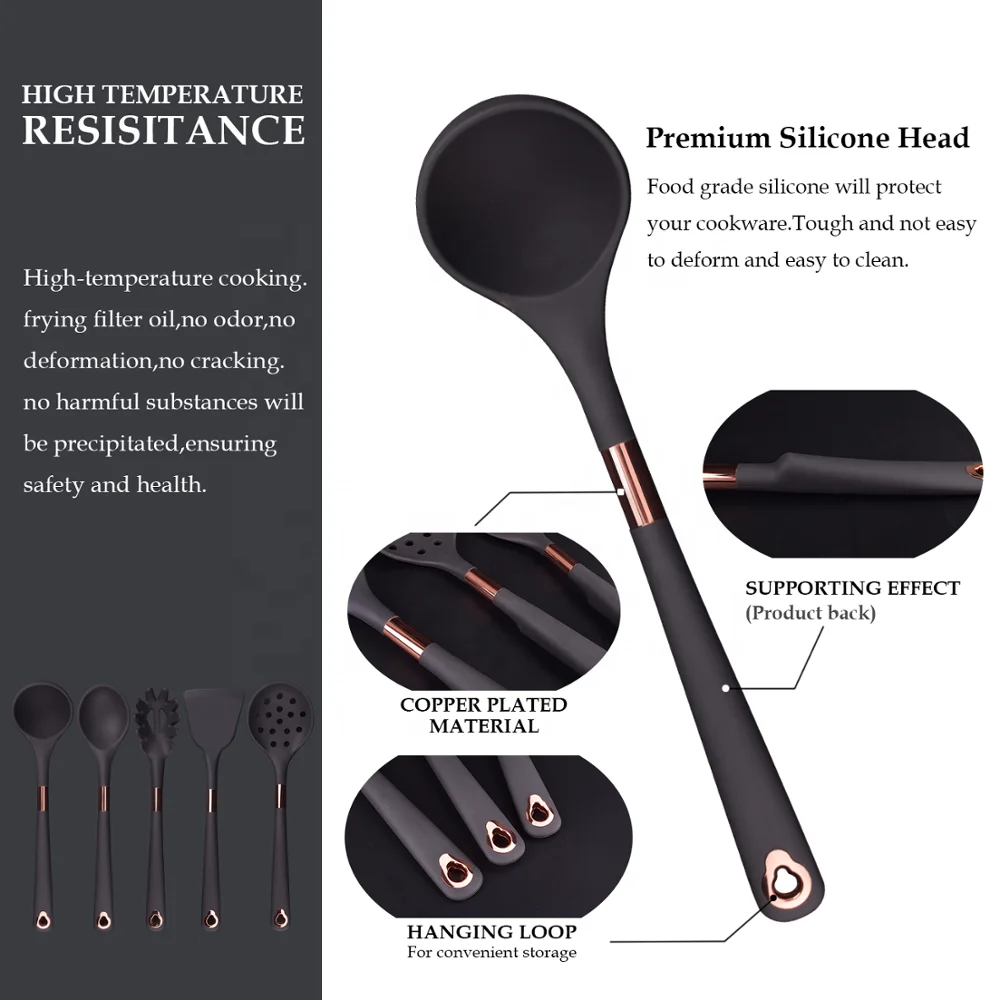 
10 Pieces Premium Silicone Kitchen Utensil Elegant Stainless Steel Cookware Sets 