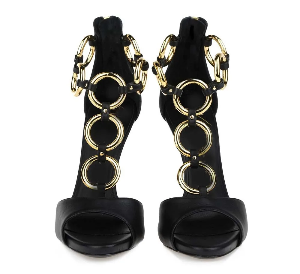 
 Роскошные итальянские модные черные кожаные женские сандалии на высоком каблуке Женская Праздничная обувь  