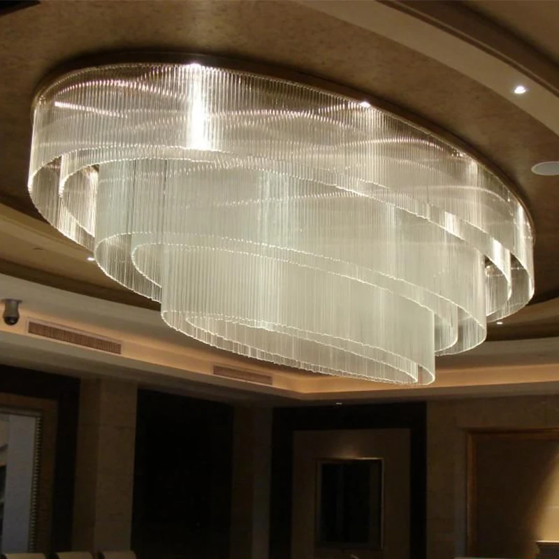 Hotel Oval Ceiling Lights Transparent Crystal Chandelier Silver Plated