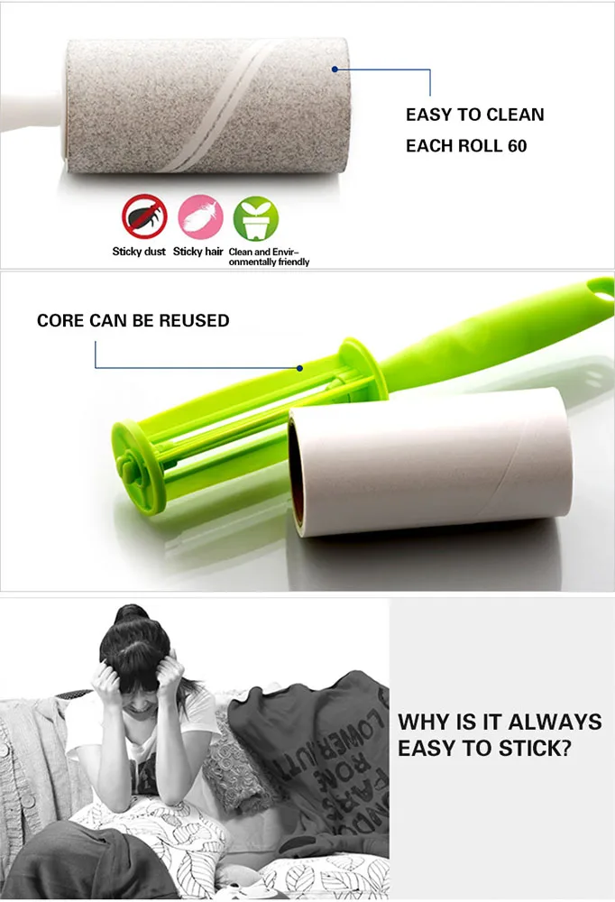 Hot selling double sided pet hair remover brush competitive price pp style lint roller reusable for clothes