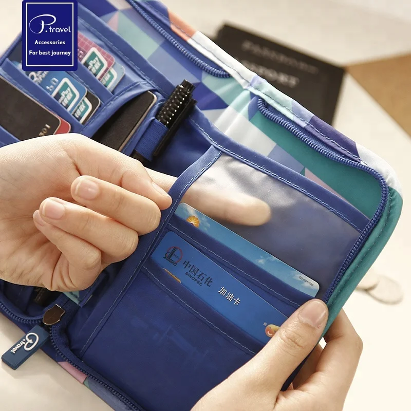 P.travel passport holder polyester passport wallet geometric pattern document bag new style passport bag