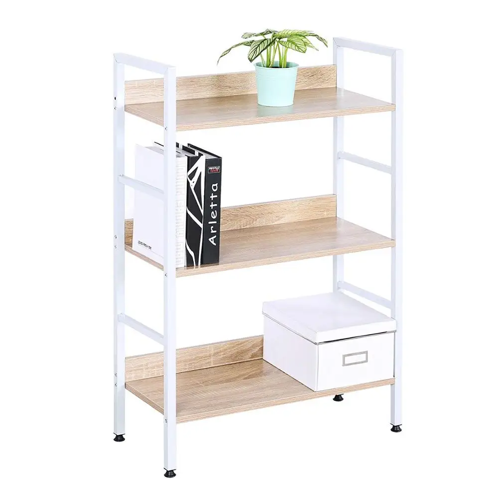 Bookshelf Wood Beautiful Bookcase Small Corner Office and Home Use 3 Tiers Bookcase Standing Shelves
